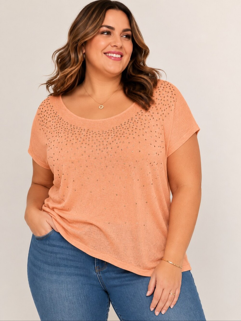 Dex Plus Size Women’s Peach Studded Knit Top
